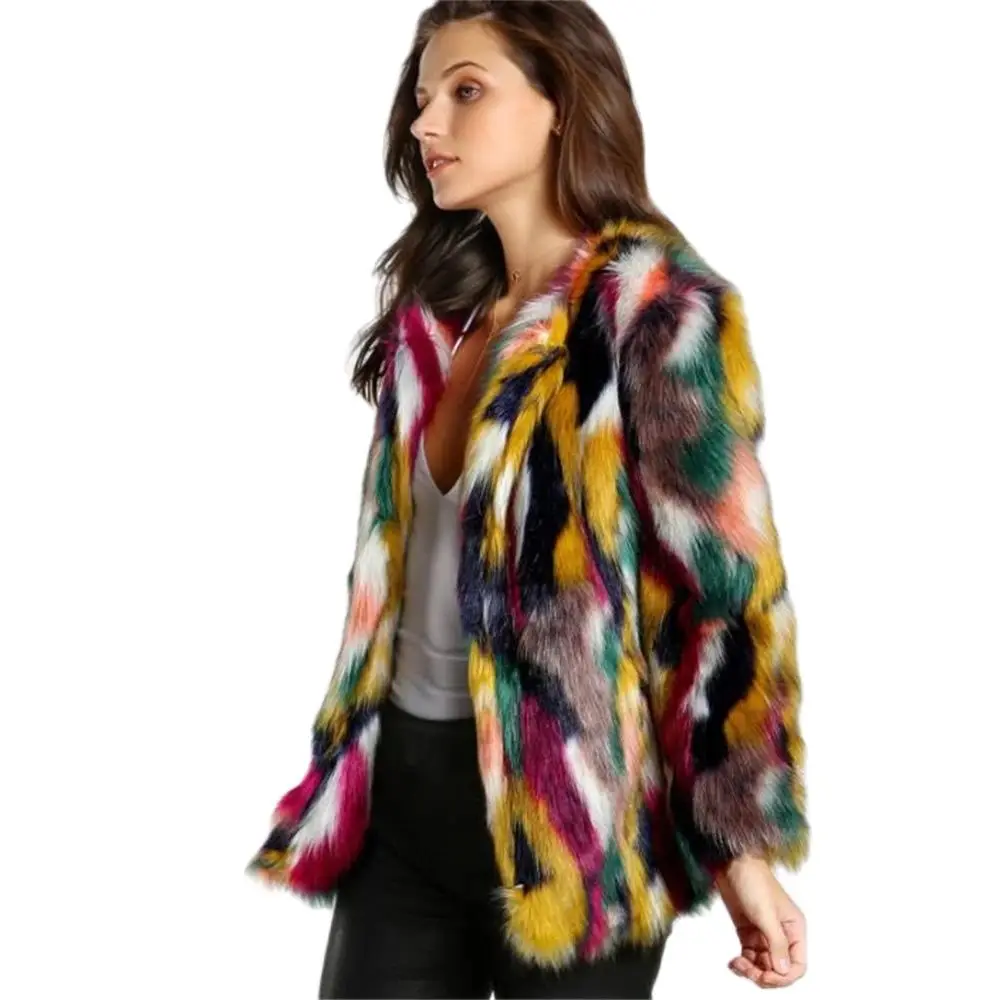 Femminile girocollo manica lunga tenere in caldo imitazione cappotti di pelliccia donna moda primavera inverno nuovo colore cappotto di pelliccia