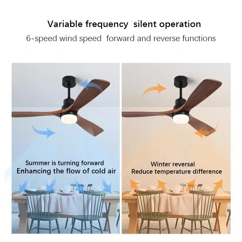 Imagem -05 - Polegada Lâmina de Madeira dc 35w Ventilador de Teto com Motor de Cobre Puro com Controle Remoto e 24w Luz Led Ventilador de Restaurante 42 52