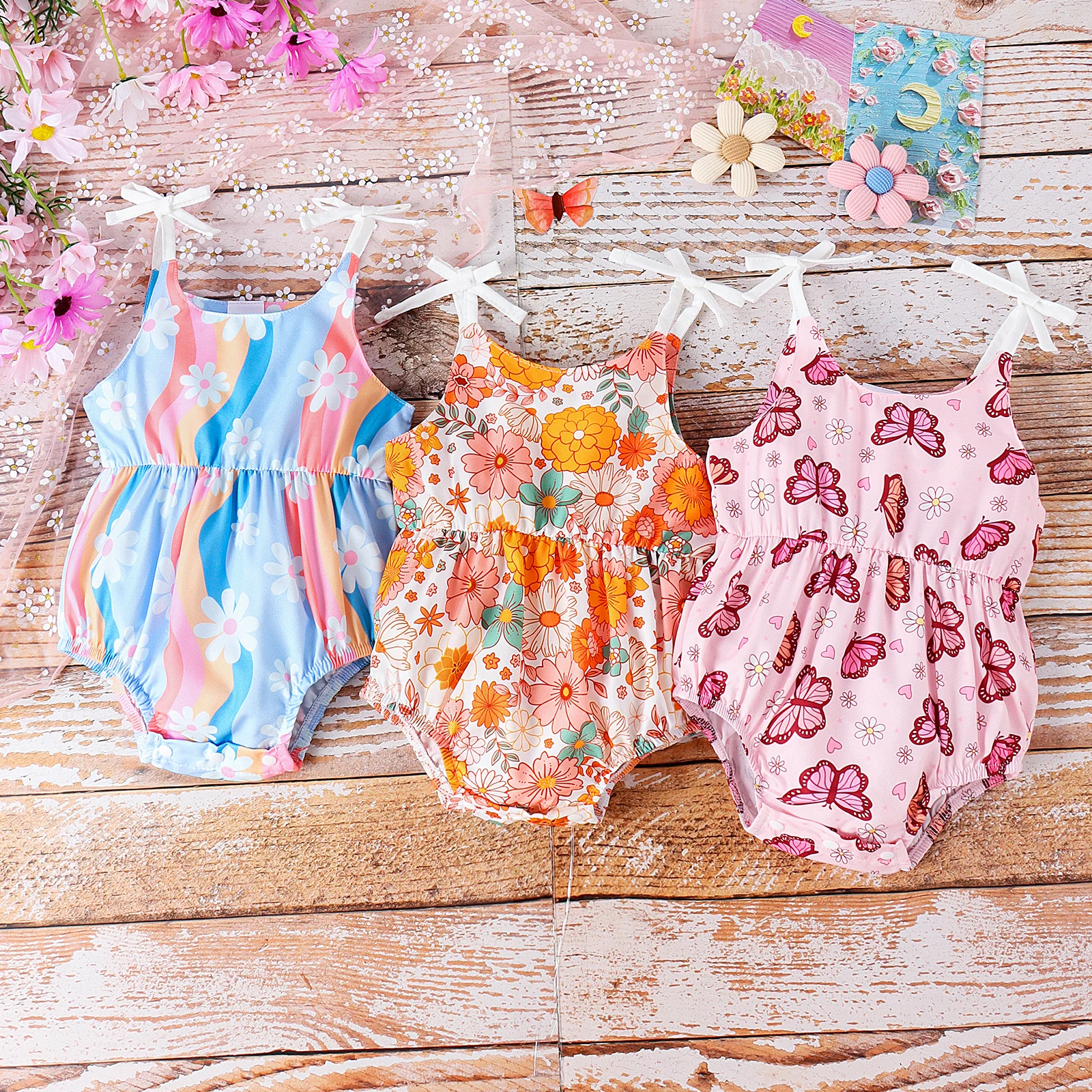 Summer 0-2 Years Old Fashion Trend Cute Comfortable Soft Baby Girl Halter Jumpsuit Print Clear And Good-Looking