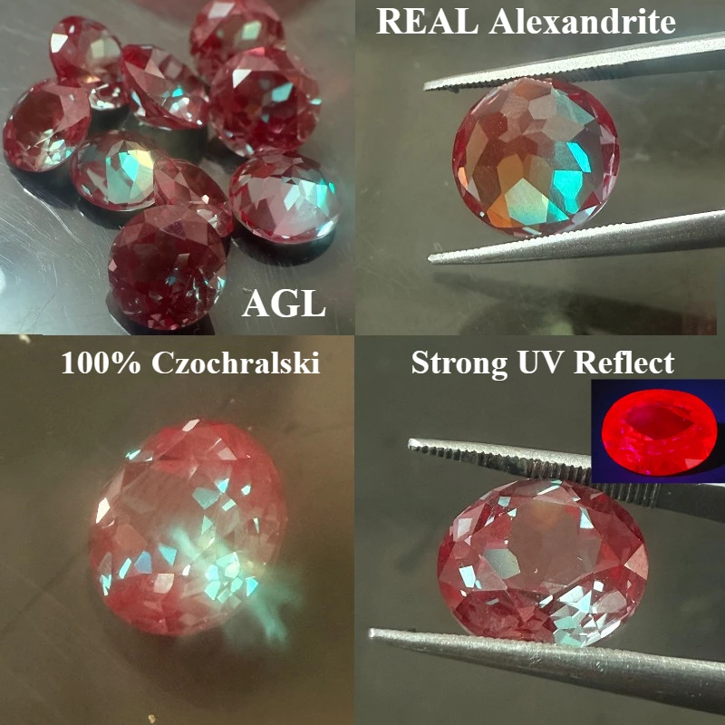 100% Czochralski pull lab grown alexandrite  identical composition round natural cutting full size lab creat AGL color change RS
