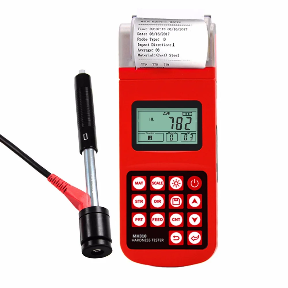 

MH310 Portable Leeb Hardness Tester Gauge 170~960HLD Steel Cast Iron LCD EL backlight with Integrated High Speed Thermal Printer