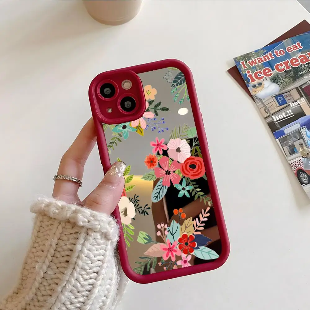 Peony Rose Painting Lotus Phone Case Sky Eye Mirror Phone Case For Iphone 16 12 MAX 13 15 Mini 11 Pro X MAX 14 Plus XS Cover