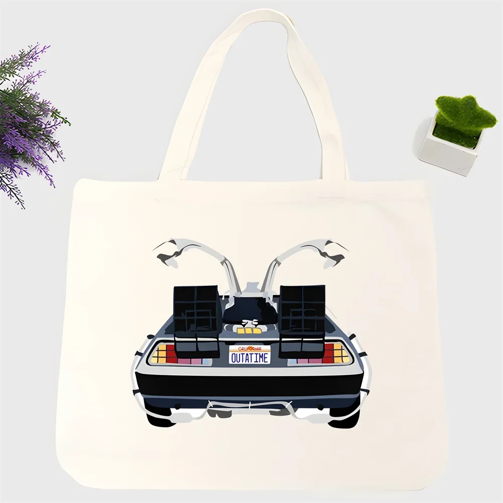 Back To The Future Delorean Women Men Handbags Canvas Tote bags Reusable Cotton High capacity Shopping Bag