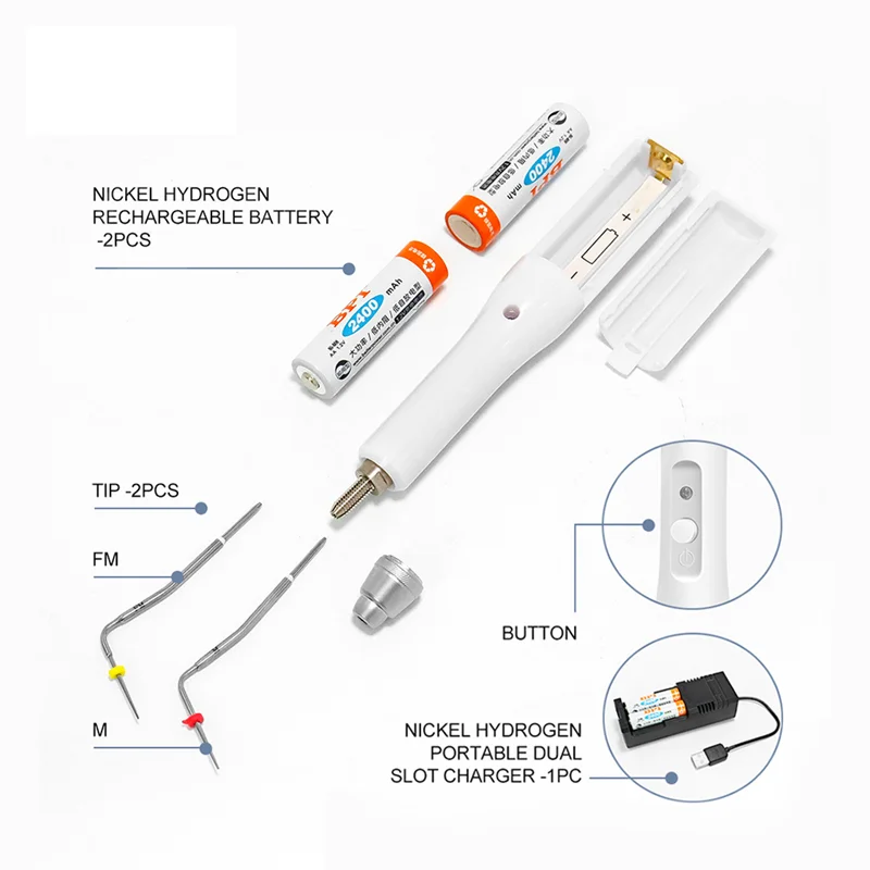 Dental Hot Melt Gum Cutter Wireless Gutta Percha Obturation System Endo Heated Pen with 2 Tips