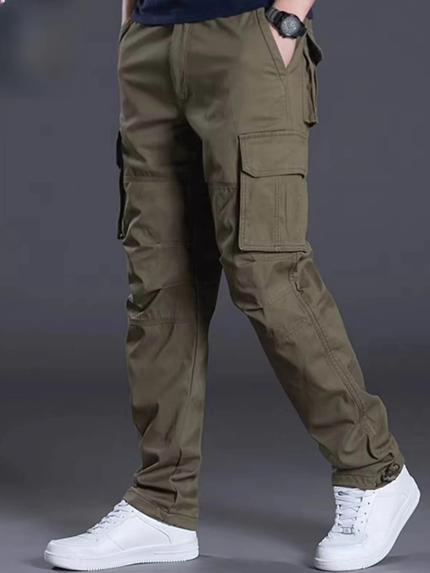 

Рабочие брюки из чистого хлопка для мужчин, весенне-осенние, свободные, прямого кроя, с несколькими карманами, повседневные, спортивные, длинные, модные, в городском стиле