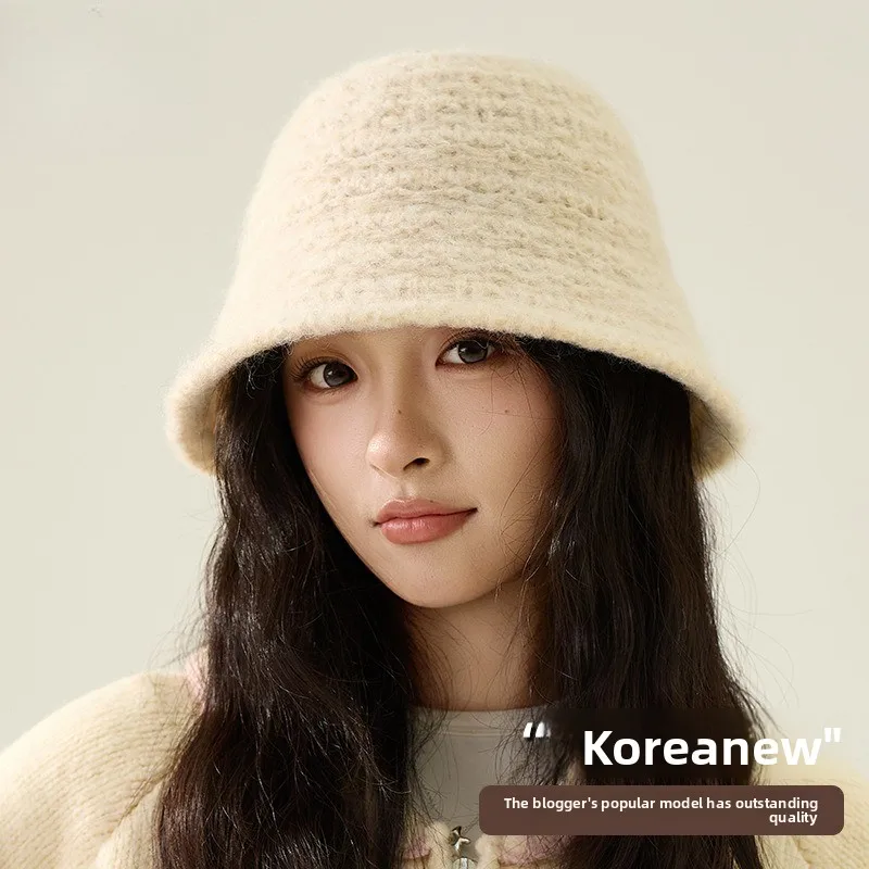 Korean Knitted Bucket Hat Women's High-end Sense Autumn and Winter Ear Protection Bucket Hat Fashion Versatile Basin Hat