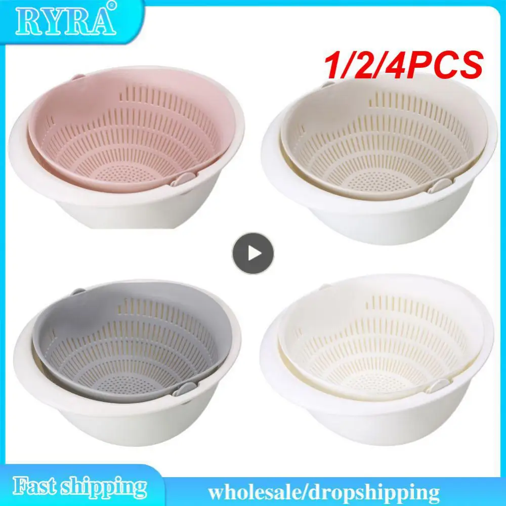 

1/2/4PCS Kitchen Rotating Draining Basket Double-layer Detachable Vegetable Washing Basin Storage Basket Strainer Kitchen