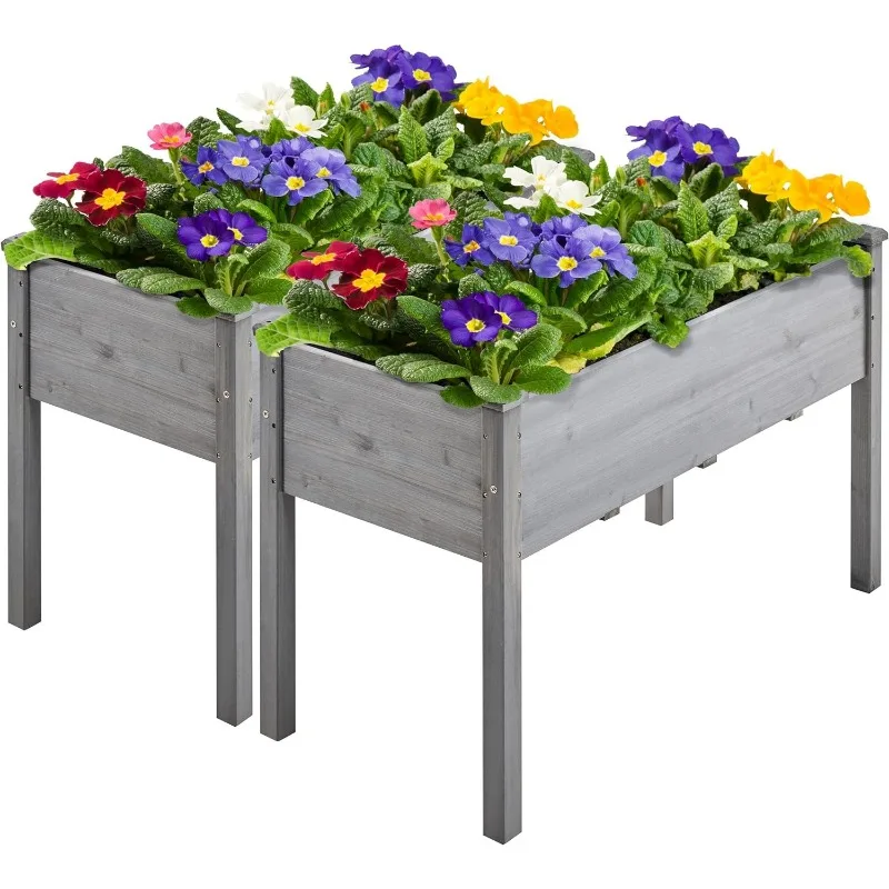 

2pc Raised Garden Bed 48x24x30in Elevated Wooden Horticulture Planter Box with Legs Standing Growing Bed