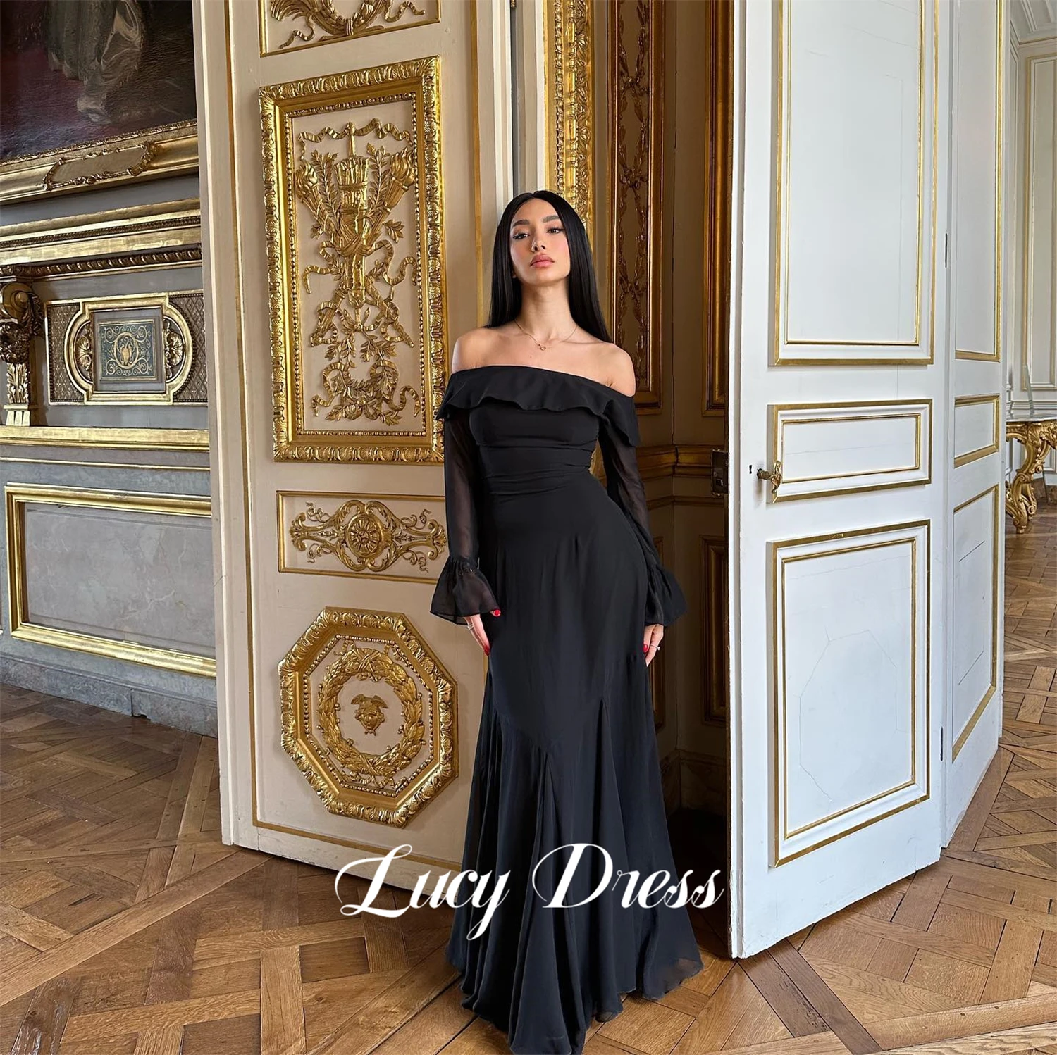 Lucy Chiffon Mermaid Party Dress Evening Black Graduation Dresses for Formal Occasions Robe Soiree De Luxe 2024 Ball Gowns