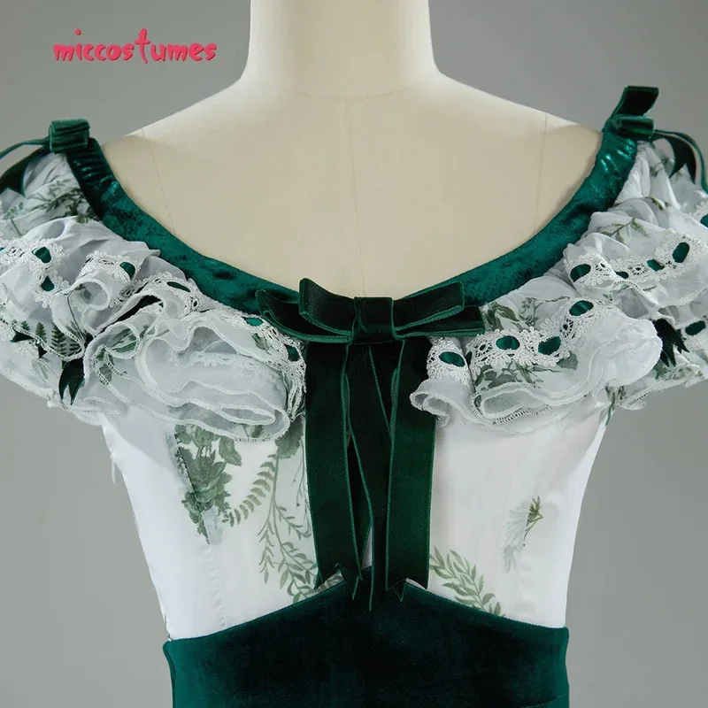 

CyMiccostumes женское платье в стиле рококо 1940-х годов, винтажное бальное платье, комплект Скарлетт, зеленое платье с цветочным принтом и листьями, костюм