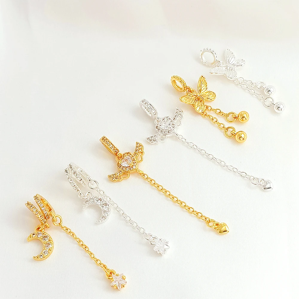 Brass Coated Gold Zircon Inlay Butterfly Moon Wings Tassel Pendant DIY Jewelry Making Necklace Bracelet Accessories Materials