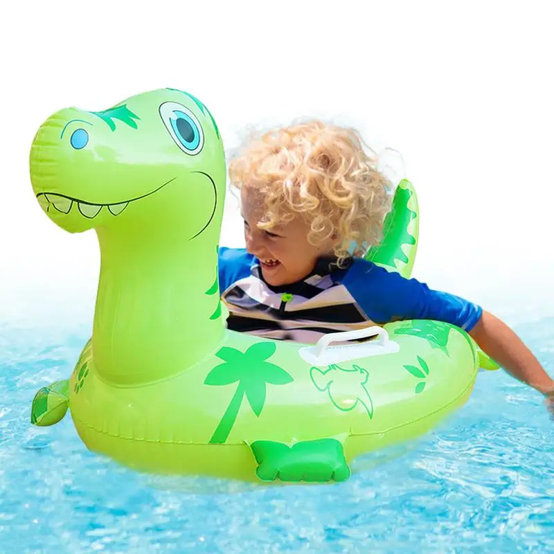 Dinosaur Pool Float For Kids Cartoon Animal Swimming Ring Pool Floats Easy Inflation & Deflation Ride-On Party Toys Fun Summer