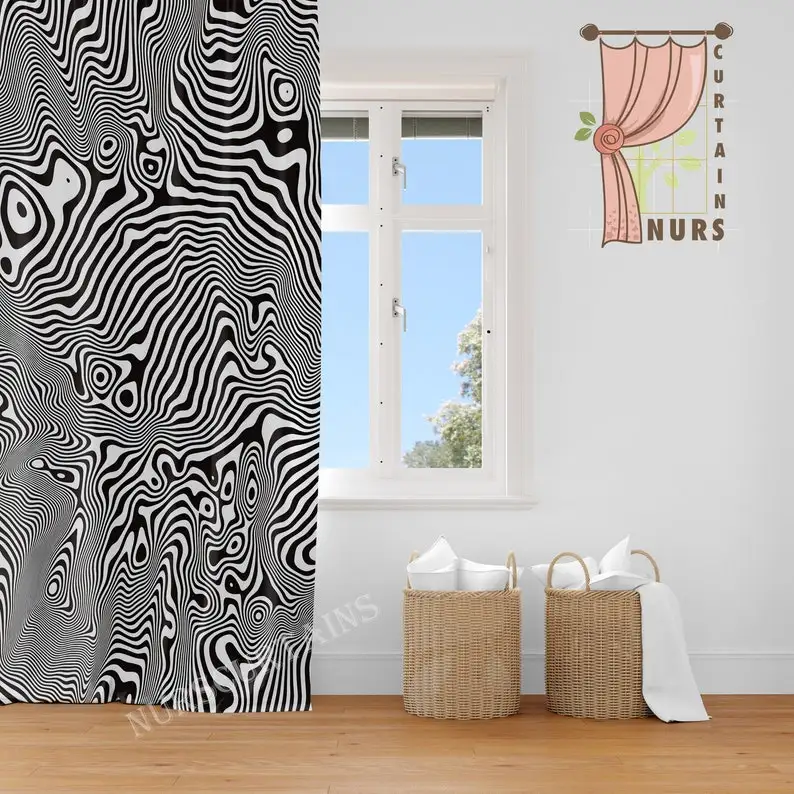 3D Swirl Blackout Curtain: Vortex Line Art, Living Room Decor