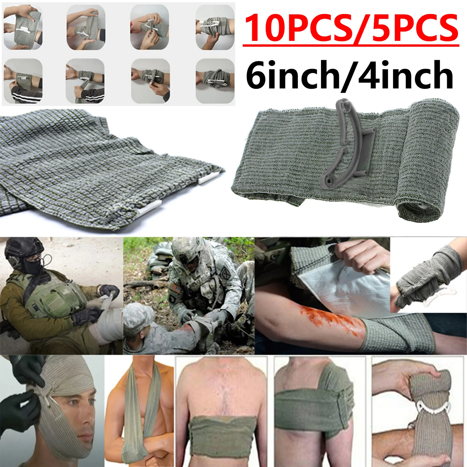 

10 шт./5 шт. 4/6 дюймов жгут для оказания первой помощи при травмах, многофункциональная повязка на рану при травмах, портативная стерильная упаковка для головок для рук, ног