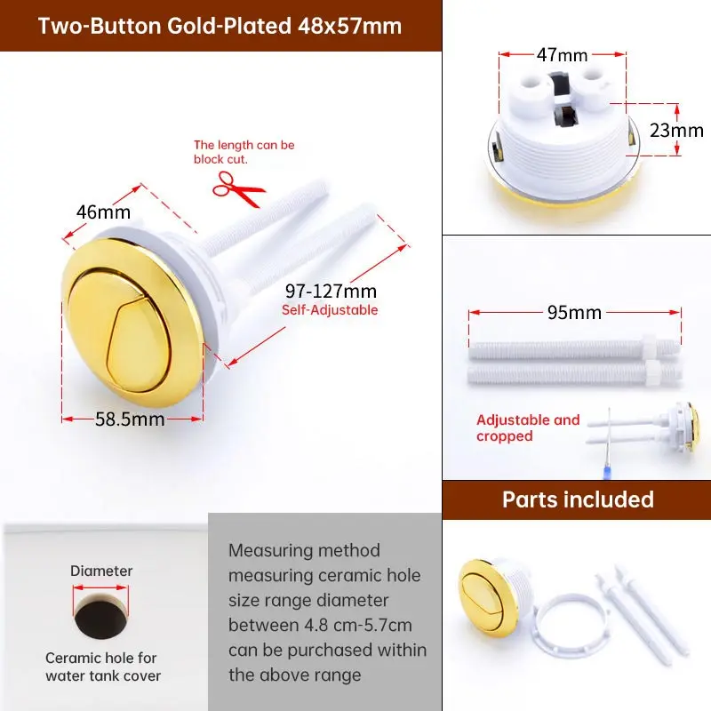 Dual Control Flush Toilet Push Button With Rods 38mm/48mm/58mm Universal Toilet Push Switch Water Saving Rod Bathroom Accessorie