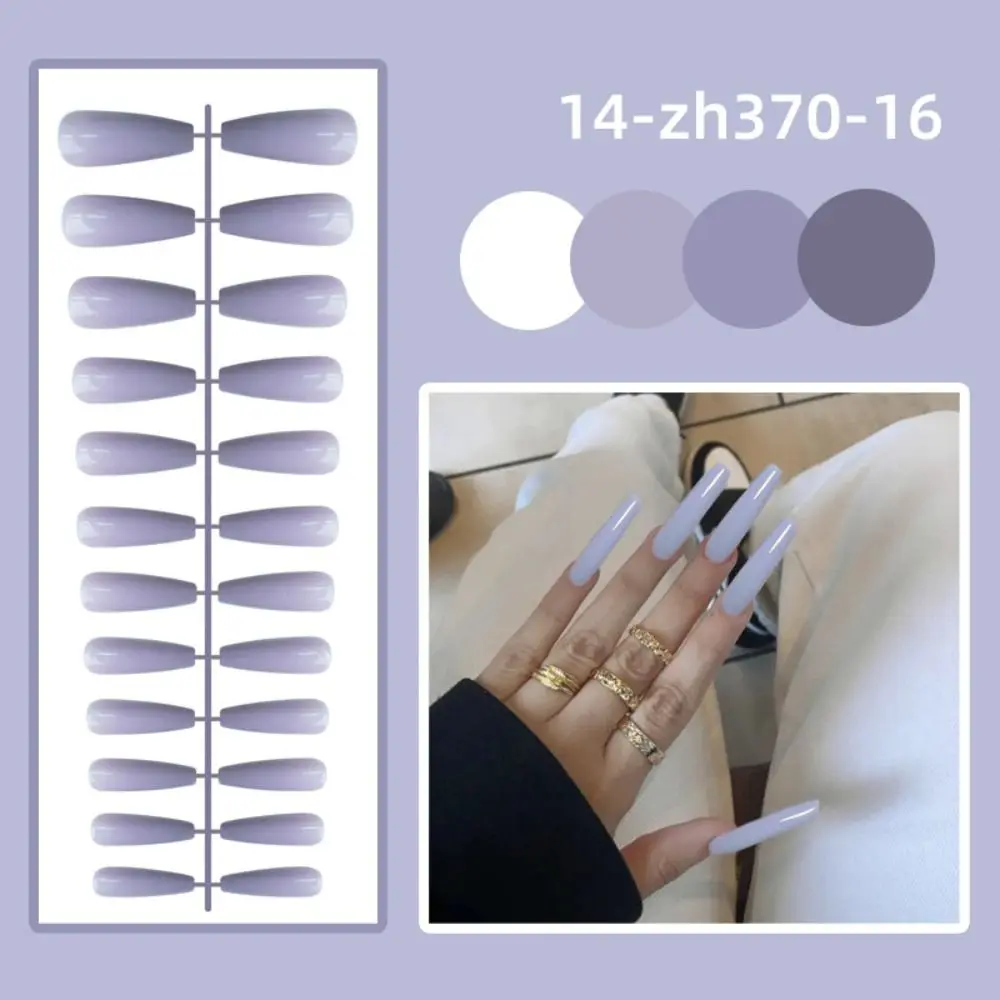 24Pcs New Detachable Solid Color Fake Nails Wearable Full Cover Long Ballet False Nails Bright Manicure Press-on Nails Women