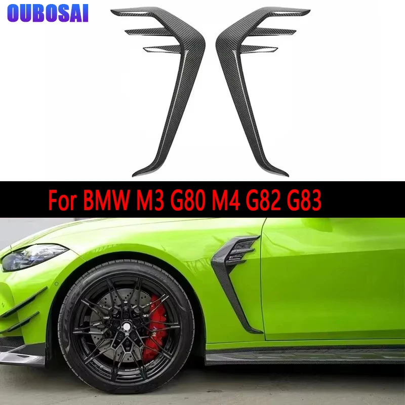 

For BMW M3 G80 M4 G82 G83 Dry Carbon Fiber Front Side Fender Fin Splitters Car Fog Lamp Air Vent Cover Trim Leaf Plat
