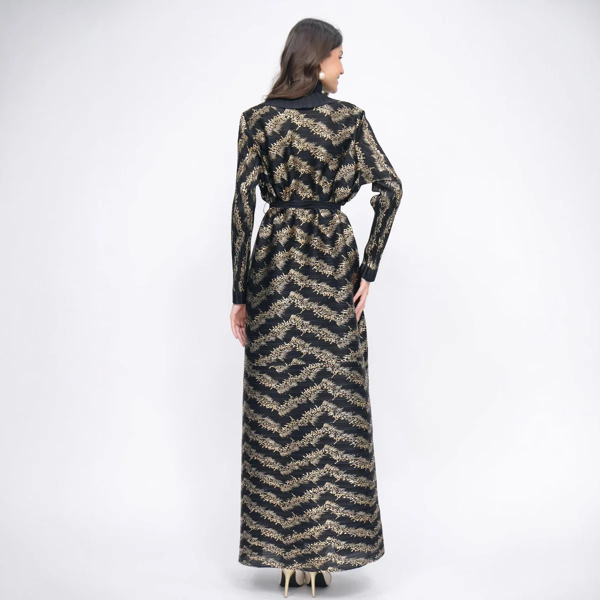 YUDX Pleated Hot Stamping Women's Abaya Sequin Cardigan Long Sleeve Design Loose Plus Size Tie Arabian Robe 2024 Autumn New