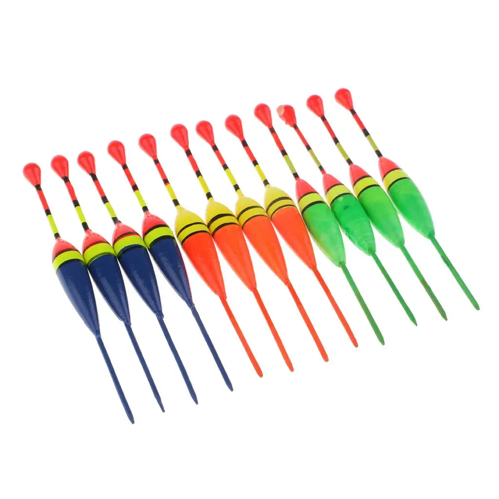 12pcs/pack Fishing Float Bobbers Set Wooden Fishing Fishing Tackle