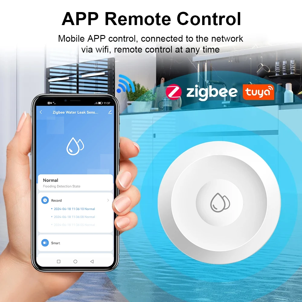 Tuya Zigbee Water Sensor Flood Water Leakage Detector App Remote Monitoring Support Home Assistant