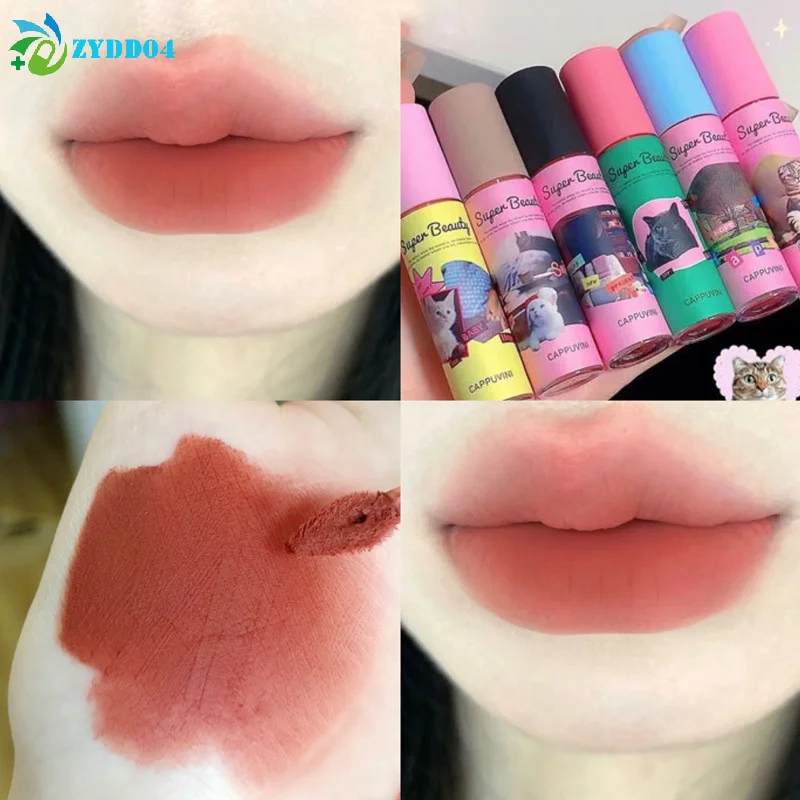 ● Cappuvini mignon chat boue à lèvres mat crème Texture crème à lèvres velours liquide rouge à lèvres longue durée imperméable rouge à lèvres teinte maquillage