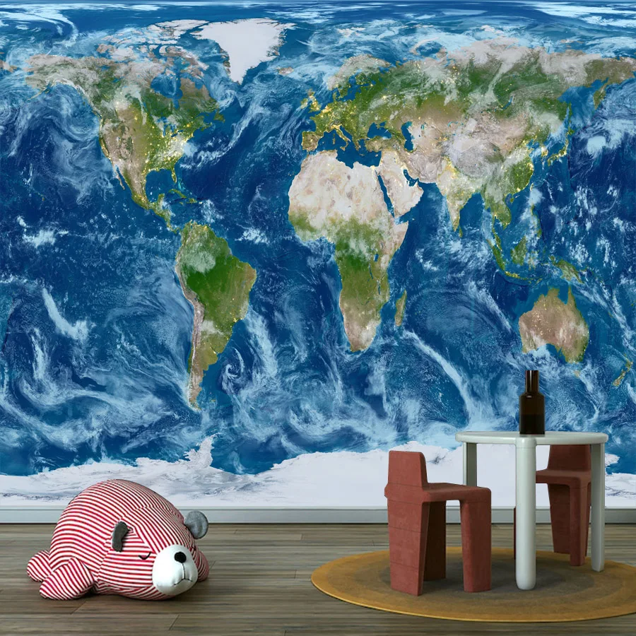 

Modern Custom Easy to Apply Self Adhesive Wallpaper for Living Room Wall Papers Home Decor World Map Ocean Climate Science Mural