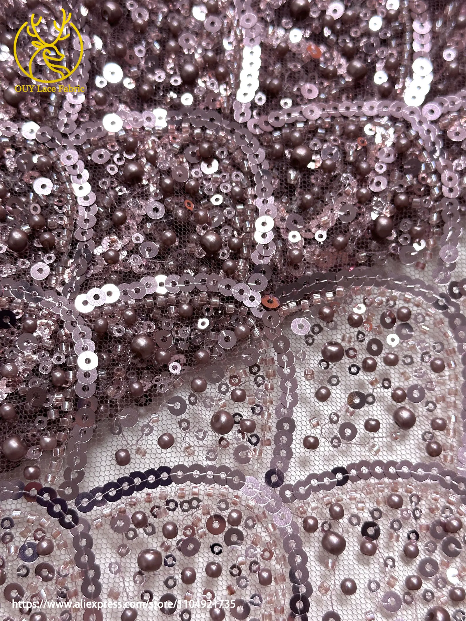 Burgunderroter afrikanischer Perlenstickerei-Mesh-Spitzenstoff, eleganter nigerianischer französischer Pailletten-Tüll-Spitzenstoff für Frauen, Partykleider – Detail 29