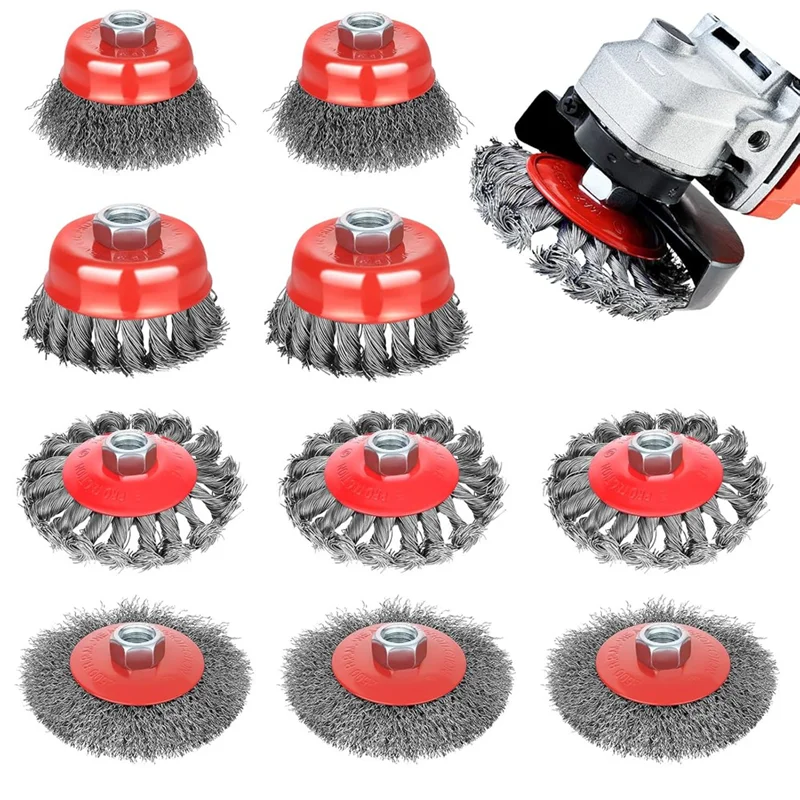 

AONEQ-10Pcs Wire Wheel For 4 1/2 Angle Grinder Wire Wheel Brush Cup Set With Threaded Arbor Angle Grinder Wire Wheel For Rust