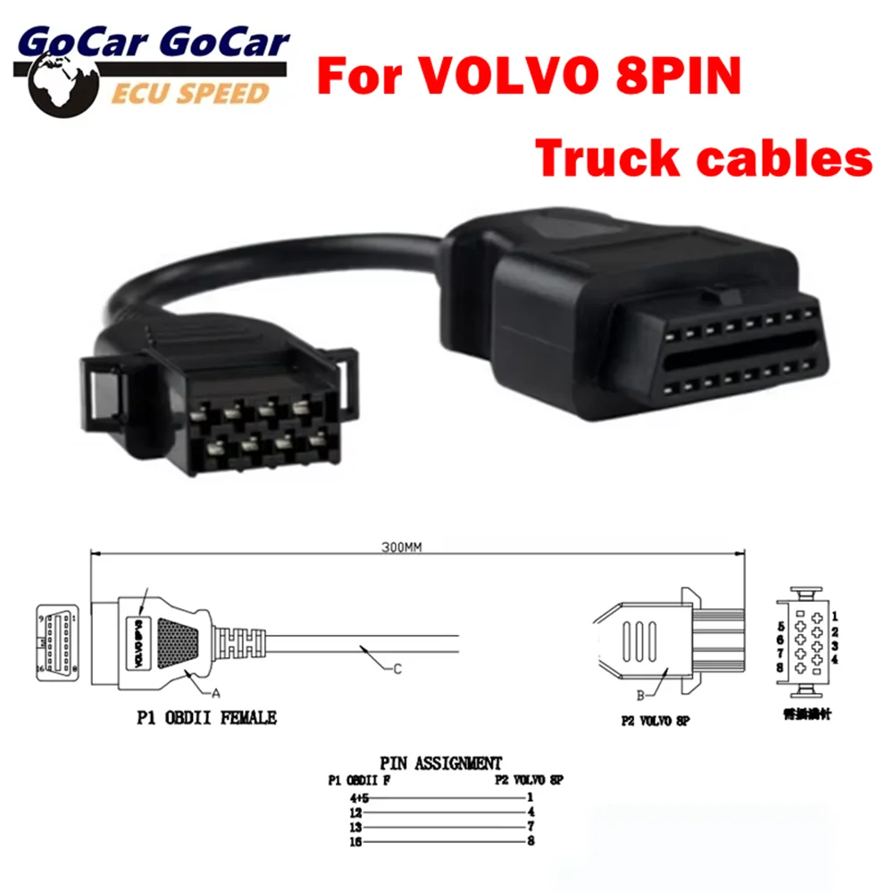 New OBD2 Adapter for Volvo 8Pin OBD Convertor Cable Truck Heavy Duty Diagosis Connector 8pin Car Diagnostic Connectors for VOLVO
