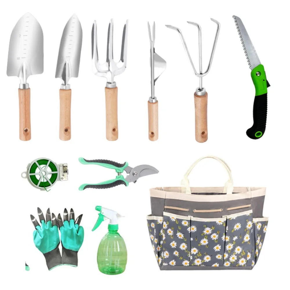 11pcs/set Professional Garden Hand Tool Set Handheld Non-Slip Gardening Spade Kit Rust-Proof Sprayer