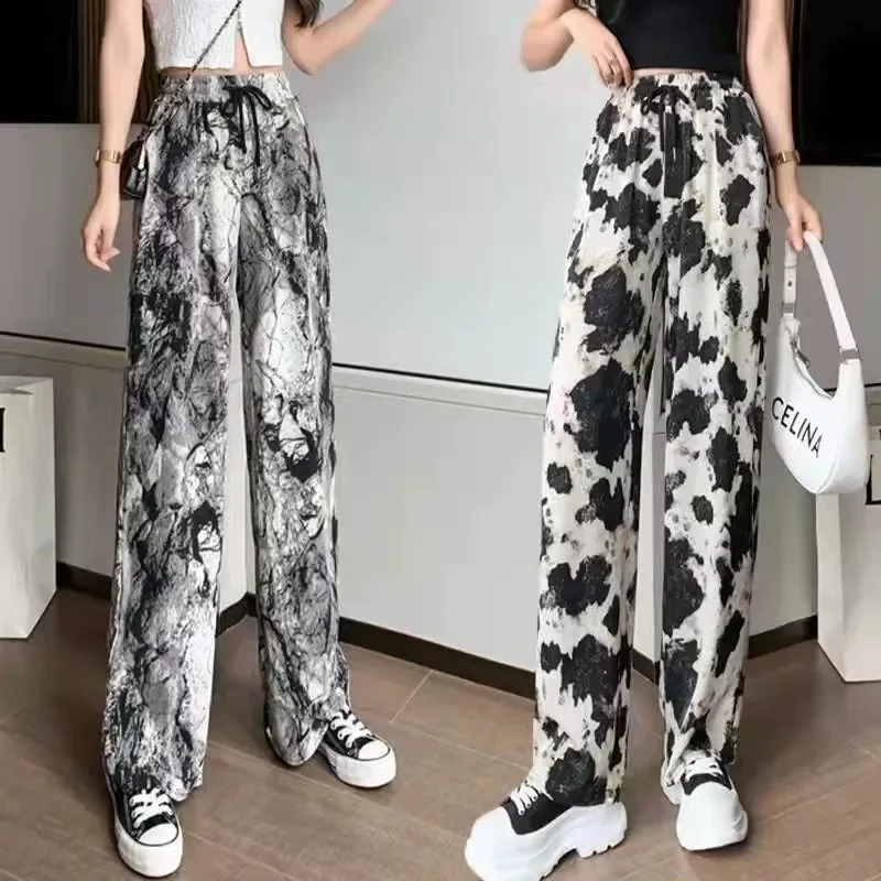 Hip Hop Women Print Casual Pants Spring Summer Vintage New Pocket Elastic Waist Streetwear Fashion Loose Trousers Y2k Clothes