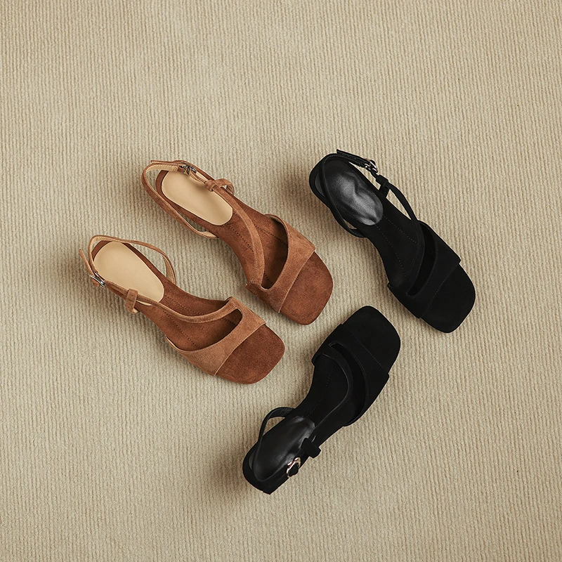 2026 new summer women sandals natural leather 22-25cm kid suede+pigskin+sheepskin strap ankle-buckle high heel women shoes view 6