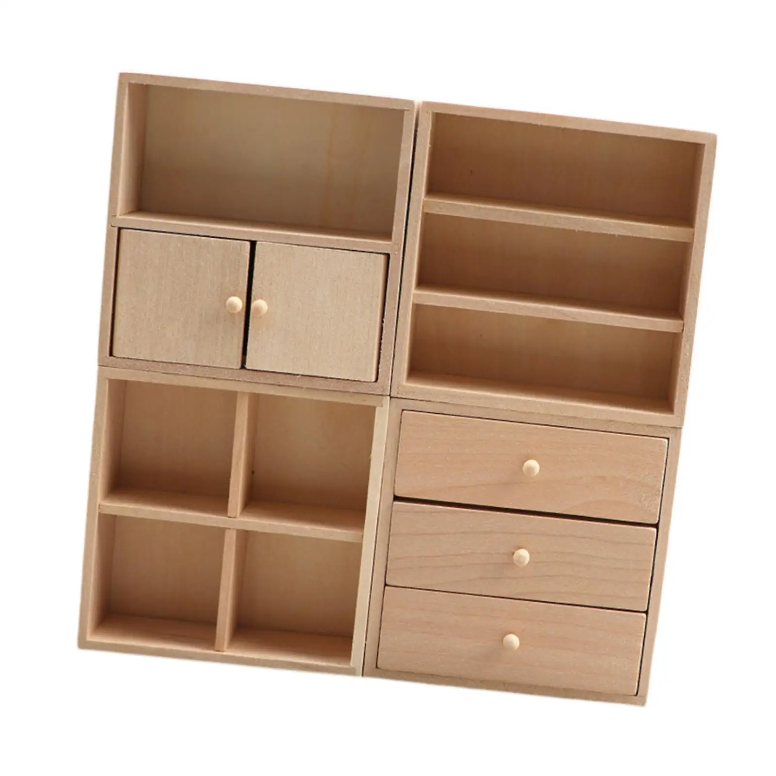 Casa de bonecas mini armário conjunto modelo de madeira clássico móveis casa de boneca prateleira exibição para boneca bjd peças playset