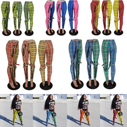 2023 Casual Plaid Pants Women Girl Zip Sweatpants Fall Winter Clothing Streetwear High Waist Sporty Trousers Patchwork Joggers