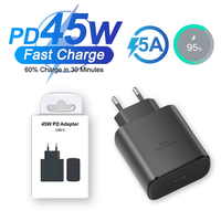 45W USB C Super Fast Charger For Samsung S23 S24 S25 Plus Note 20 Ultra A35 A53 A54 A55 EU Plug Quick PD Charger With Retail Box