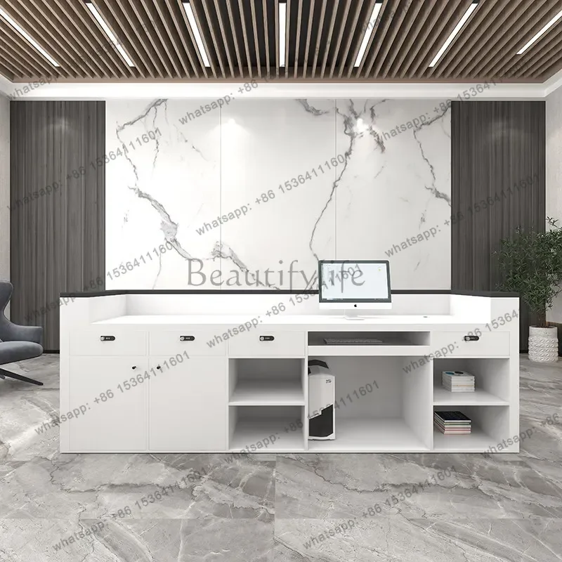 LSModern High-end Marble Front Desk Nordic Creative Hotel Company Reception Counter Commercial Furniture Balcao Recepção FYRD