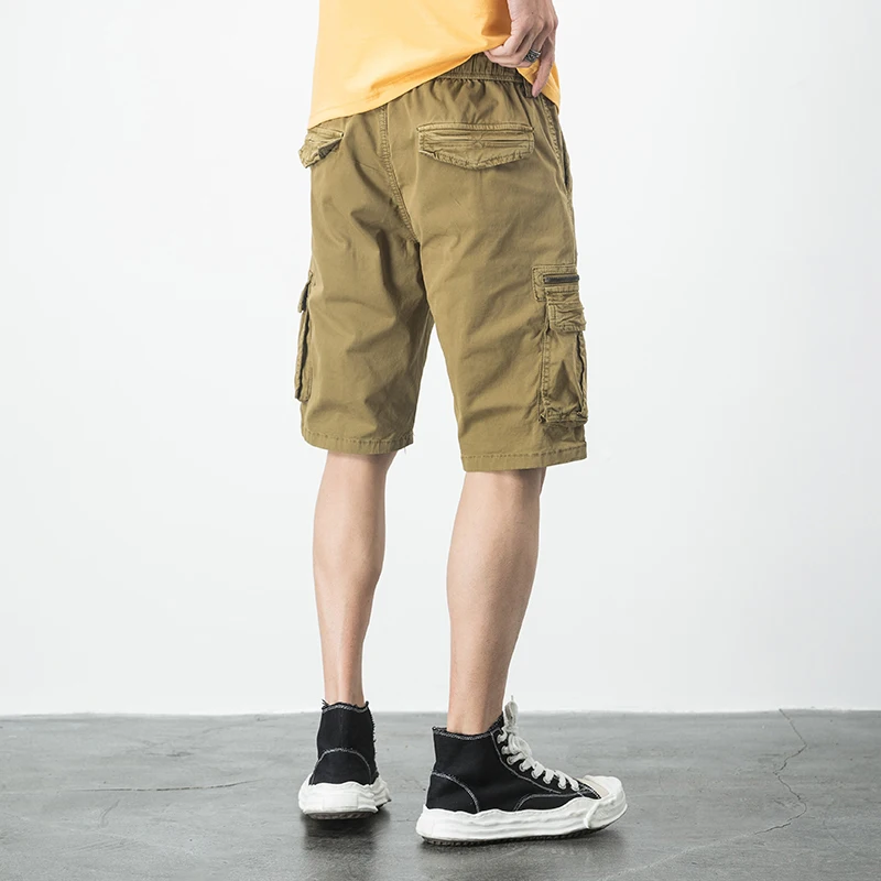 CAAYU Mens Cargo Shorts Men 2023 New Summer ArmyGreen Side Pockets Hip Hop Japanese Streetwear Male Pants Casual Shorts for Men