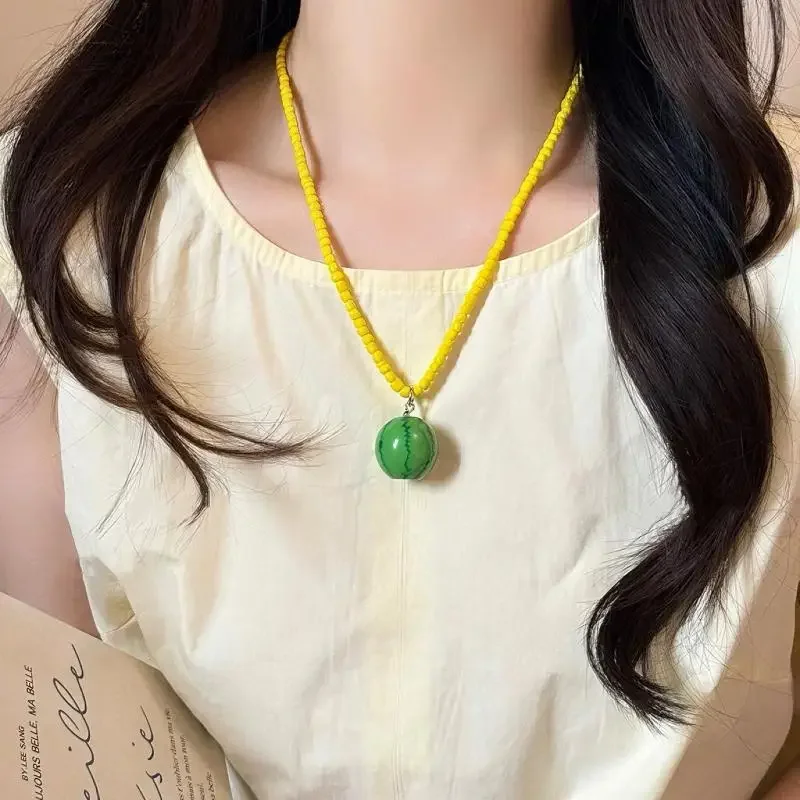 الاتجاه مجوهرات الدوبامين الملونة التفاح الفراولة الليمون الفواكه قلادة عقد من اللؤلؤ للنساء Y2K لطيف المختنق هدية حفلة #3