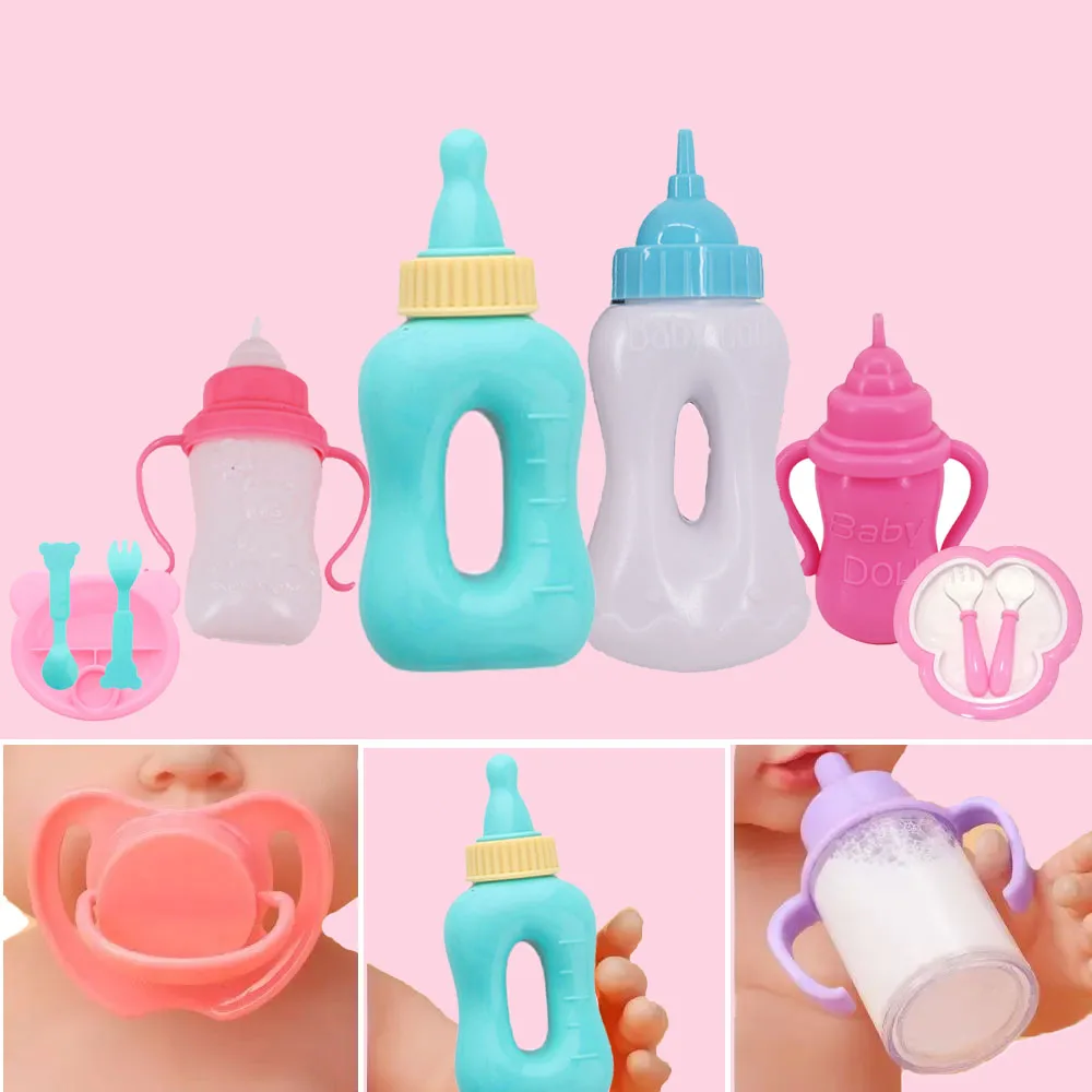 Doll Accessries Tableware,Plastic Nipple Bottle, Diaper, Nurse Toy For 18inch American Dolls&43CM Reborn Doll,Girl Dollhouse Toy