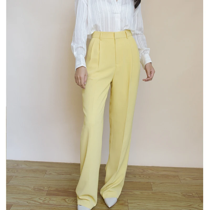 Draped Elegant Cream Goose Yellow Wide-leg Pants High-waisted Temperament Shows Thin Drape Wrinkled High-quality Trousers