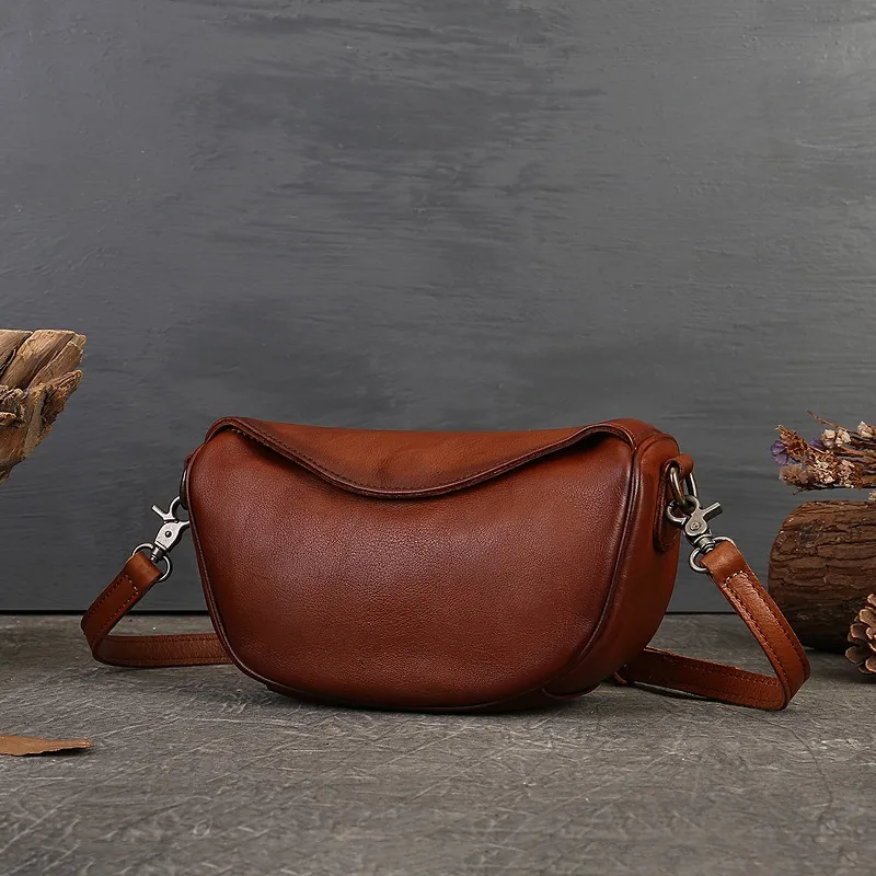 New women\'s bag, vintage saddle bag, cross-body bag, top cowhide simple commuter shoulder bag