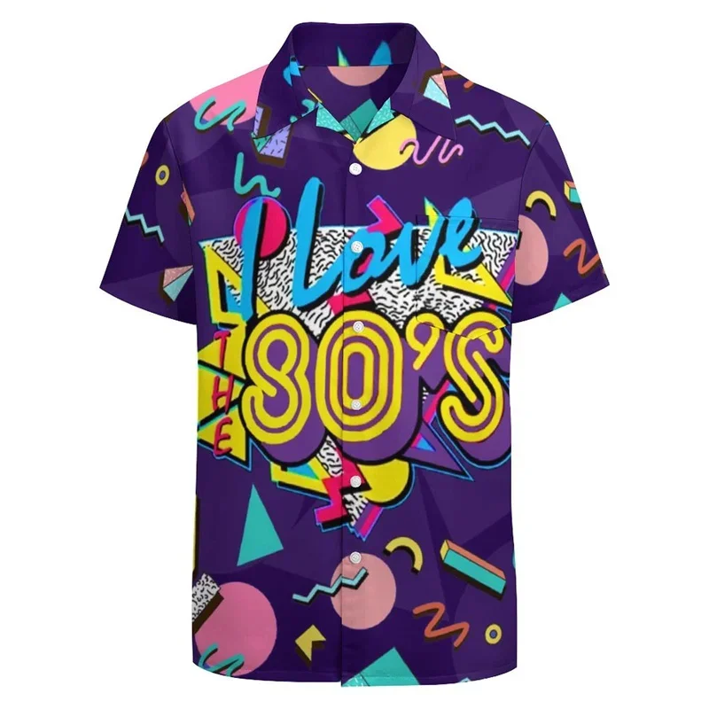 

Classic 3d Print Hawaiian Shirt for Men Funky Retro Graphics Party Shirt Short Sleeve Button Up Shirt Street Y2k Clothing