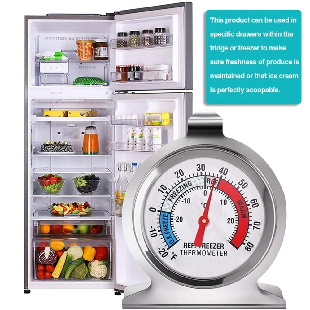 4Pc Refrigerator Thermometer, with Red Indicator Thermometer for Freezer Refrigerator Cooler with Hanging Hook and Stand