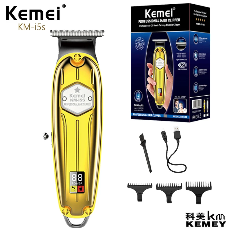 

Kemei KM-i5S Gold Metal Body LED Power Display USB Rechargeable Men Hair Clipper Trimmer Monster Clipper Mannen T9 Tondeuse