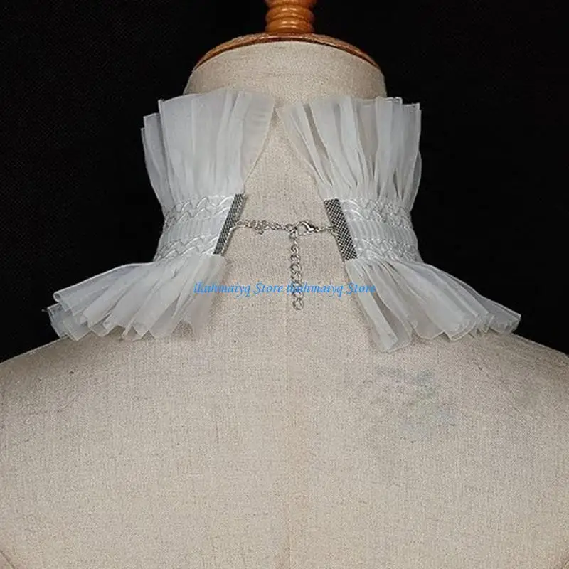573B Lace Faux Collar Victorian Collar Stand Ruffle Neckwear For Masquerades Party