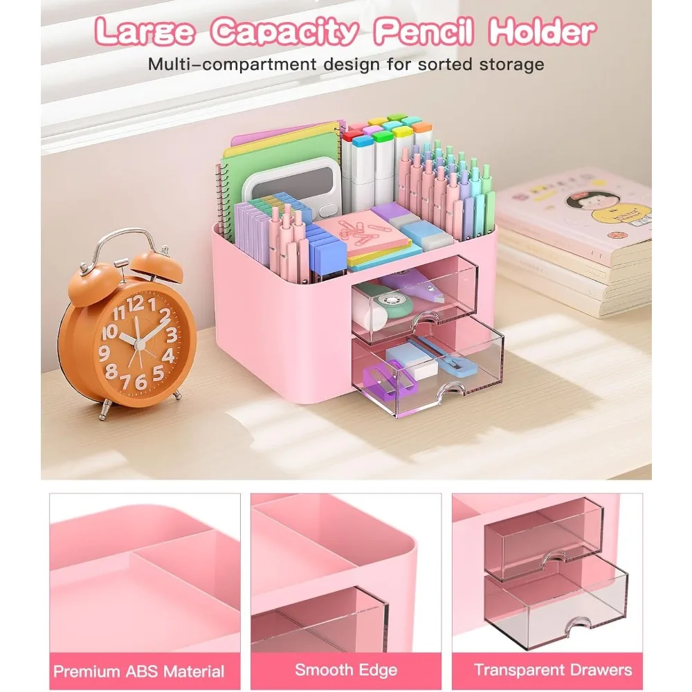 ملحقات مكتب وردي، 10 قطع من اللوازم المكتبية الوردية، ملحقات منظمات المكتب مع حامل قلم رصاص، موزع شريط، دباسة، ستا