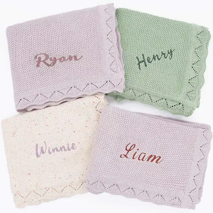 Personalized Name Knitted Winter Blanket for Baby Blanket Newborn Essentials Cot Bedding Cover Muslin Swaddle Baby Stuff Items