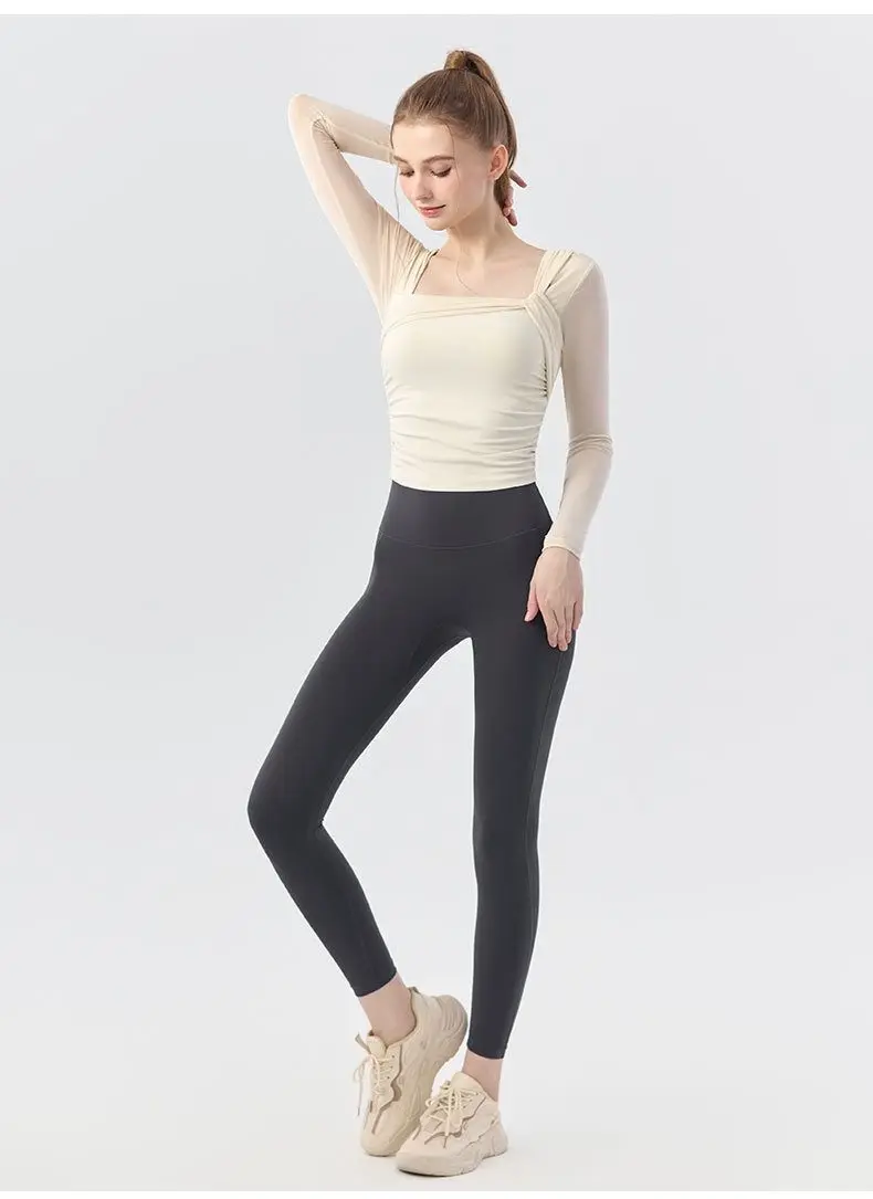 Entworfenes Mesh-Langarmshirt für Damen, Neues Ein-Körbchen-Sporttop zur Figurformung und Atmungsaktivität, Professionelle Trainingskleidung für Fitness und Yoga – Detail 5