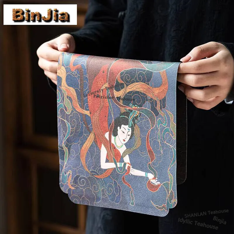 Chinese Style Cloth Dry Foam Mat Double-sided Tea Towel Household Tea Table Professional Rag Multi-purpose Tea Placemat Crafts