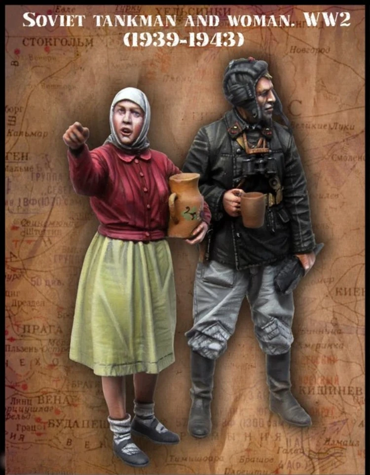 

1/35 Scale Resin Figure Model Kits Modeling Soviet Tank Man and Woman 2 Figures Unassembled and Unpainted GK Kits 441